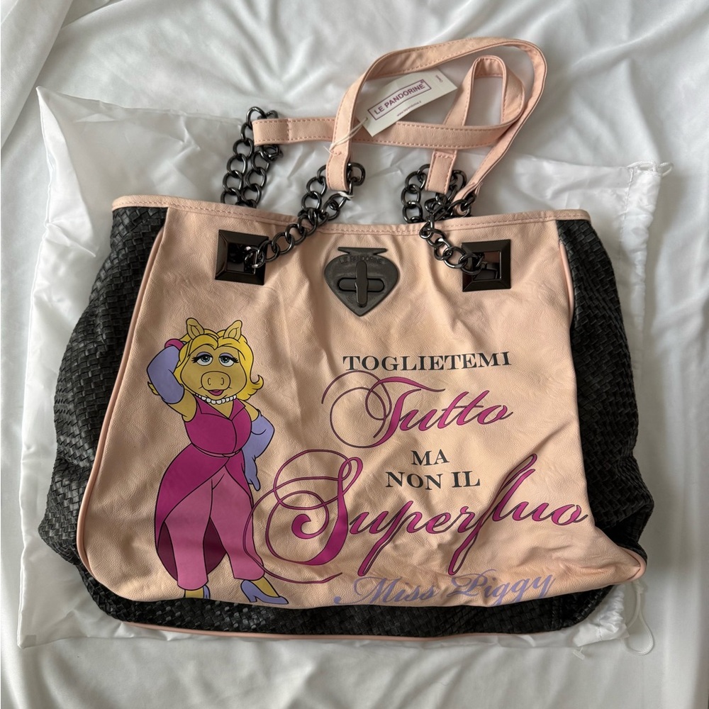 Le Pandorine Miss Piggy Graphic Tote Bag - Pink and Black